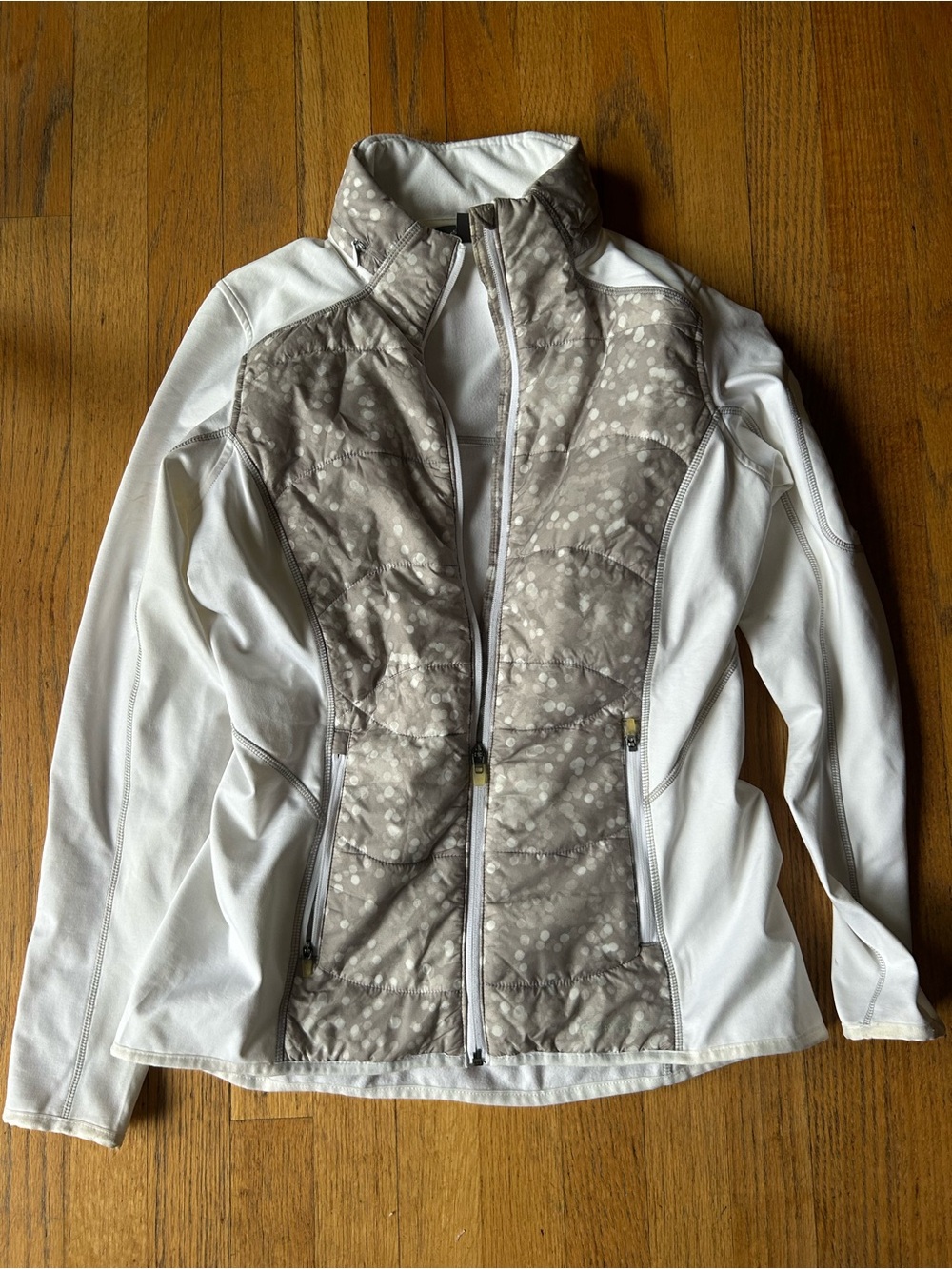 Eddie Bauer White Jacket with Taupe Speckled Front Panel